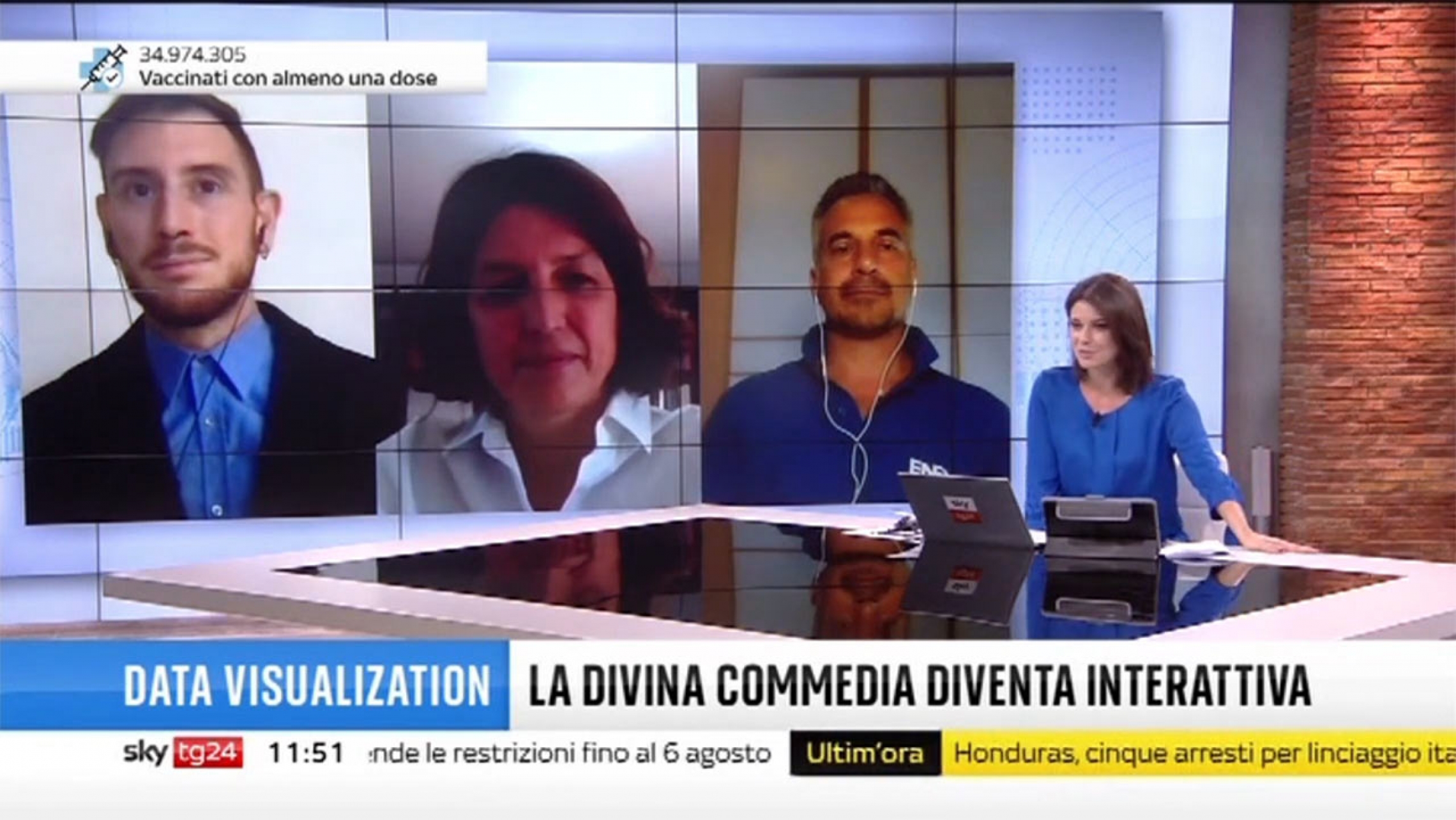 Screenshot from the Progress tv show, live on SkyTg 24 Screenshot from the Progress tv show, live on SkyTg 24