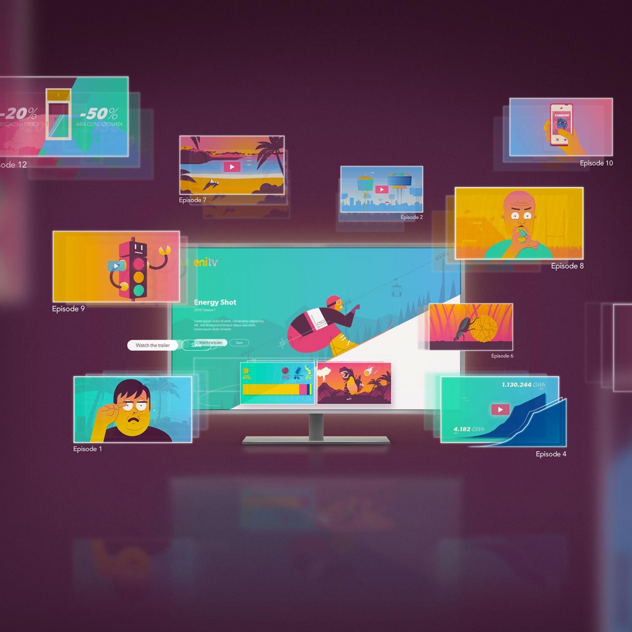 Some screenshots of Energy Shot, a data-driven series about technology, trends and curiosity Some screenshots of Energy Shot, a data-driven series about technology, trends and curiosity