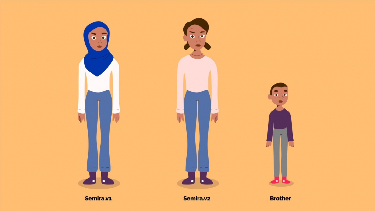 Different versions of Samira and her brother to show cultural research Different versions of Samira and her brother to show cultural research