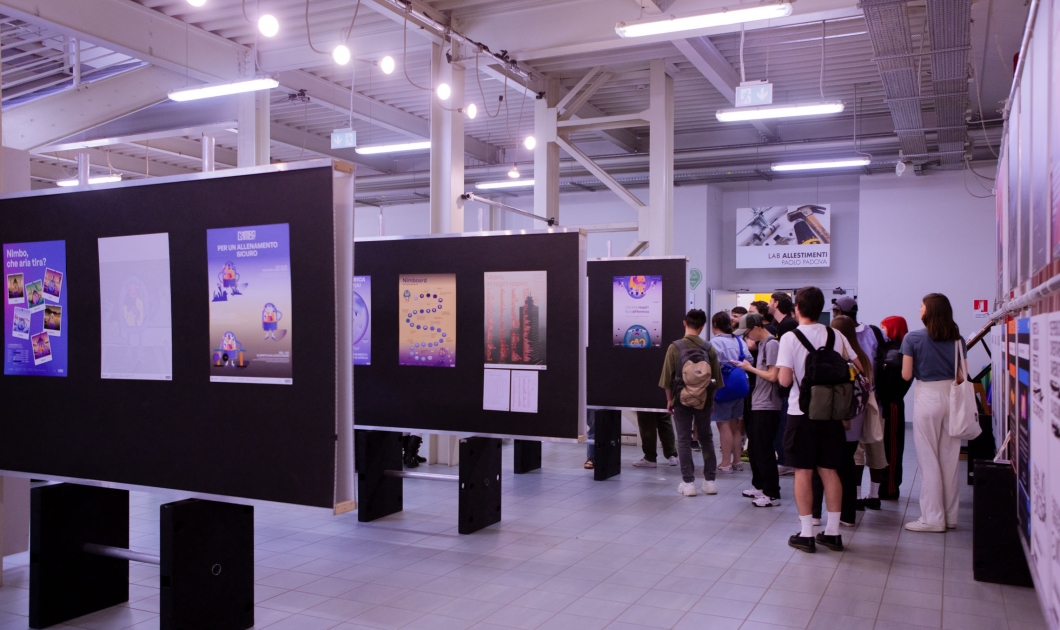 Design students during the Nimbo exhibition at Politecnico Design students during the Nimbo exhibition at Politecnico