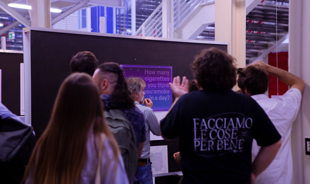 Design students during the Nimbo exhibition at Politecnico Design students during the Nimbo exhibition at Politecnico