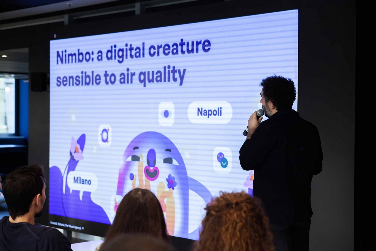 Our Motion Graphic Lead Giulio Bertolotti presents the speech about Nimbo, The Visual Agency’s project about data visualization and air quality Our Motion Graphic Lead Giulio Bertolotti presents the speech about Nimbo, The Visual Agency’s project about data visualization and air quality